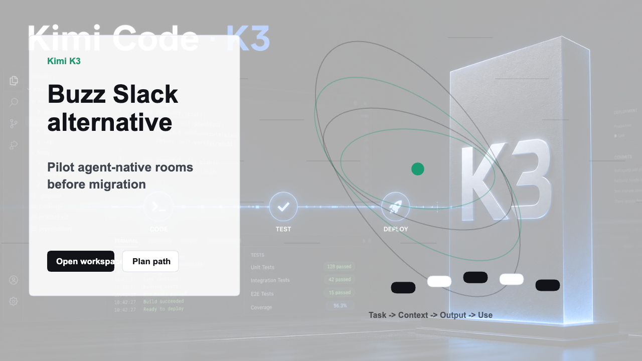 Buzz Slack alternative evaluation visual with chat, agents and migration checklist