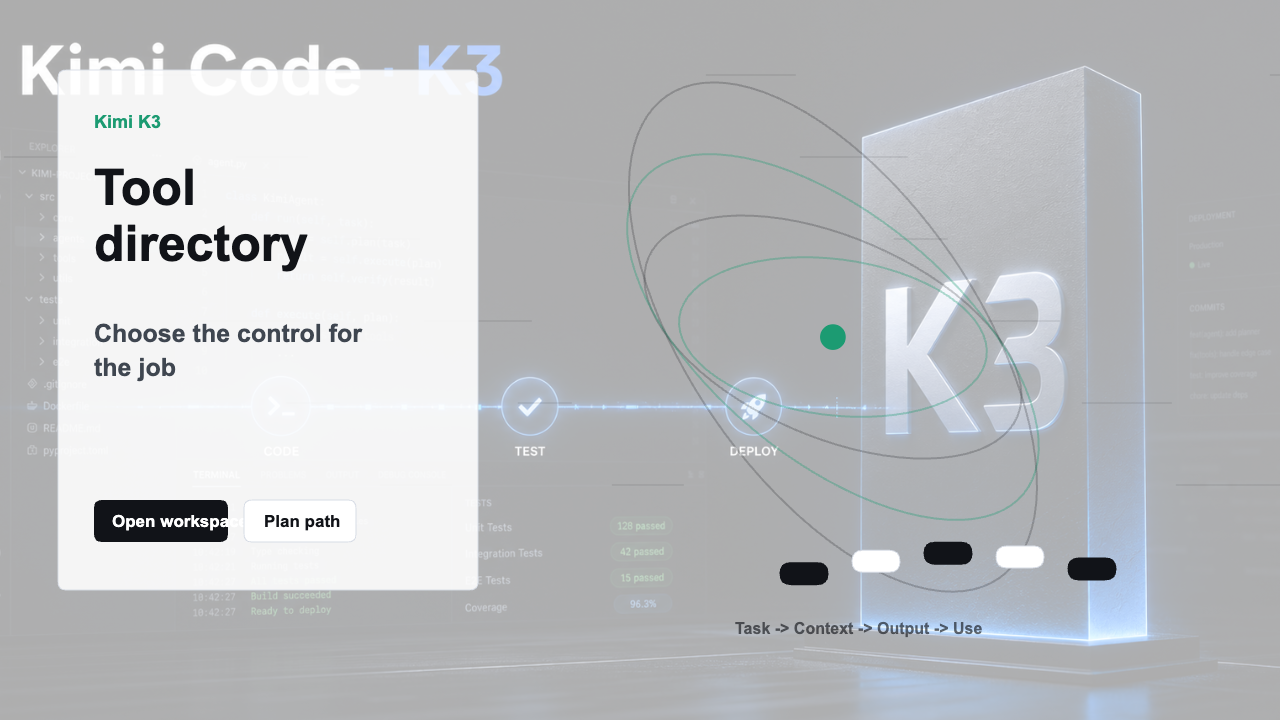Kimi K3 tool workspace visual